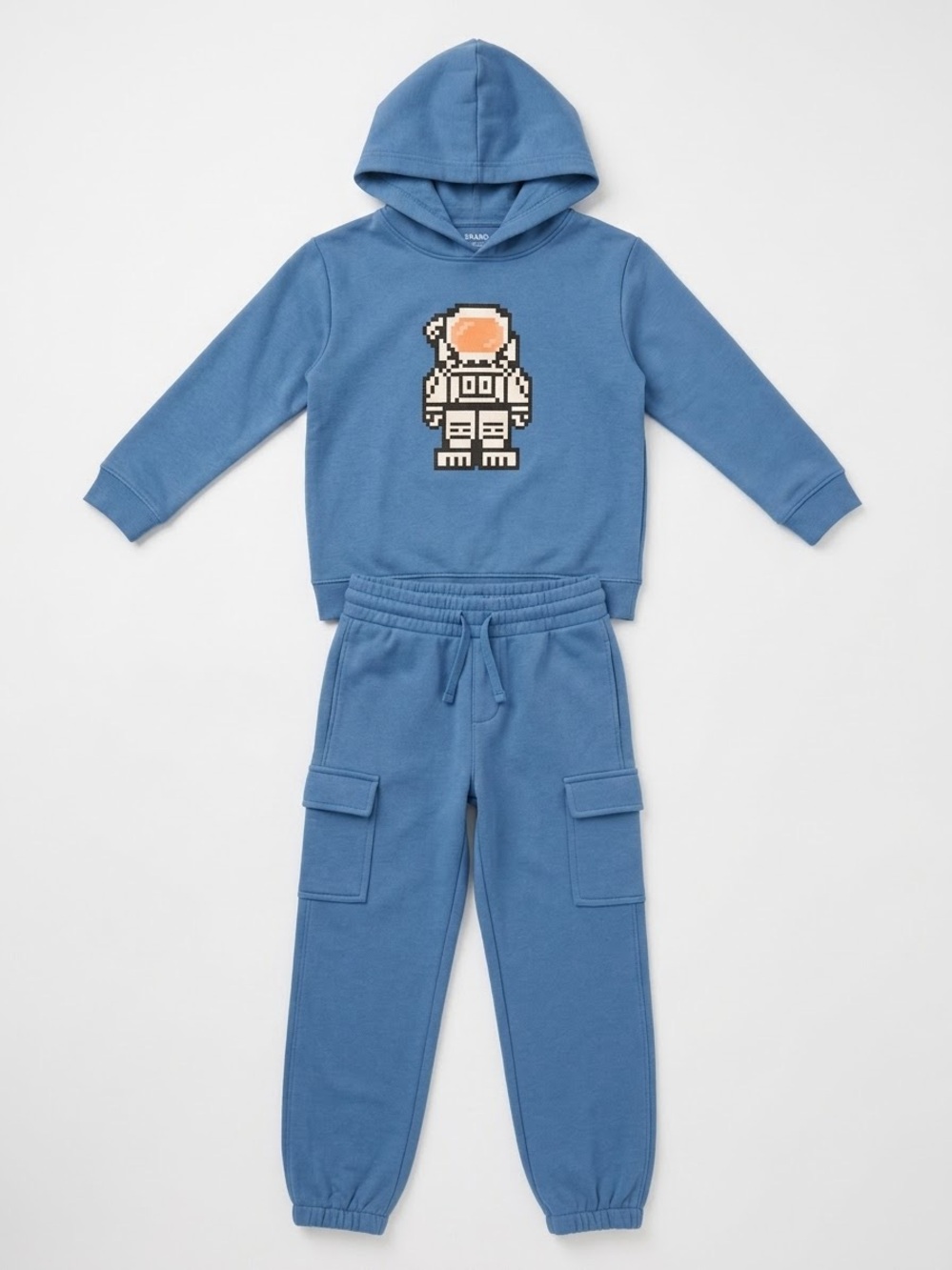Andy & Evan Blue Hoodie and Cargo Jogger Set with Pixel Astronaut